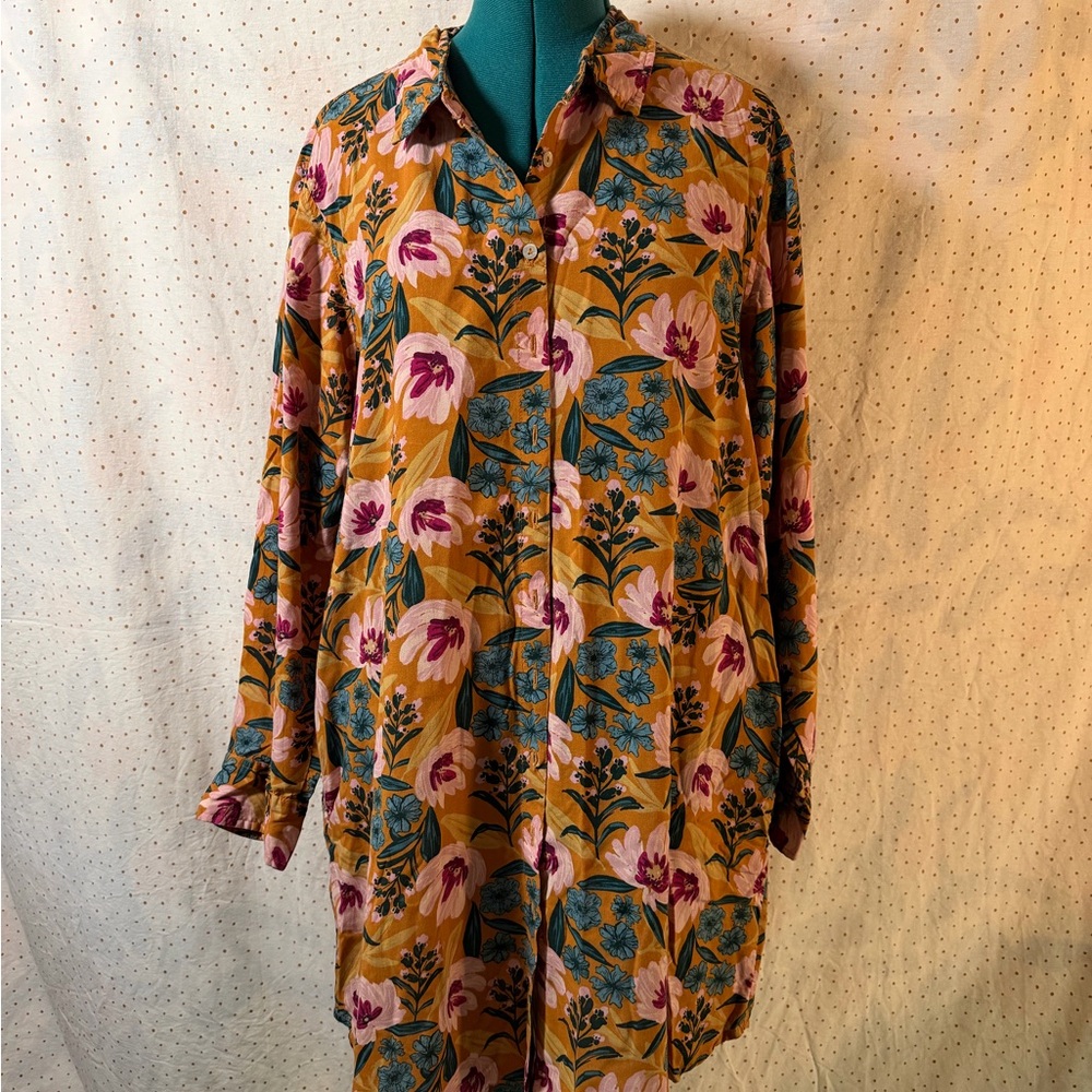 Georgia Orange Floral Button-Up Shirt Dress - Picture 4 of 4